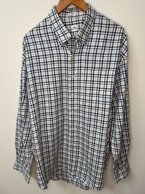 Peter Millar Button Down Shirt Blue Plaid Cotton XL Men